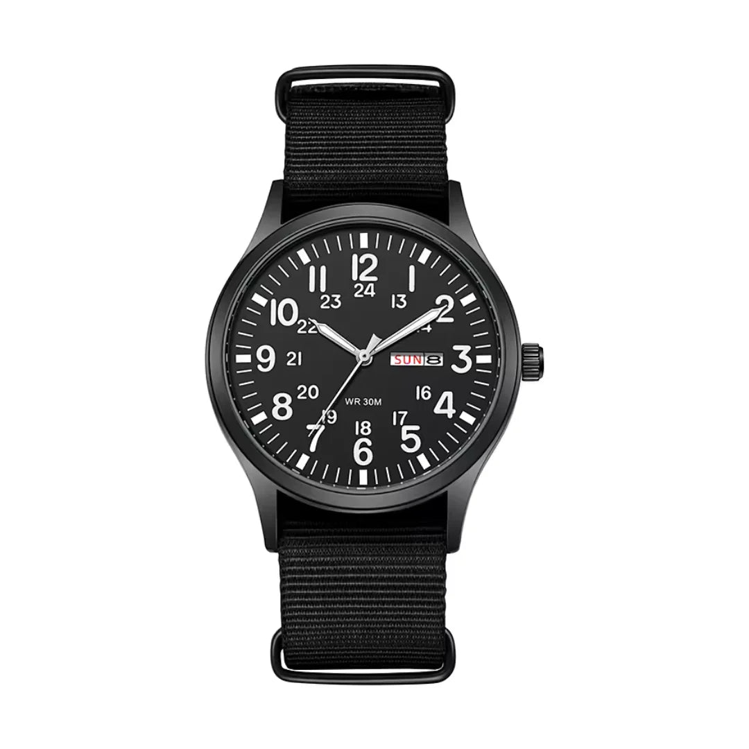 Herenhorloge met Canvasstofband Dag- en Datumaanduiding 24-Uurs Schaalverdeling Outdoor Sportief Design | Sansoti
