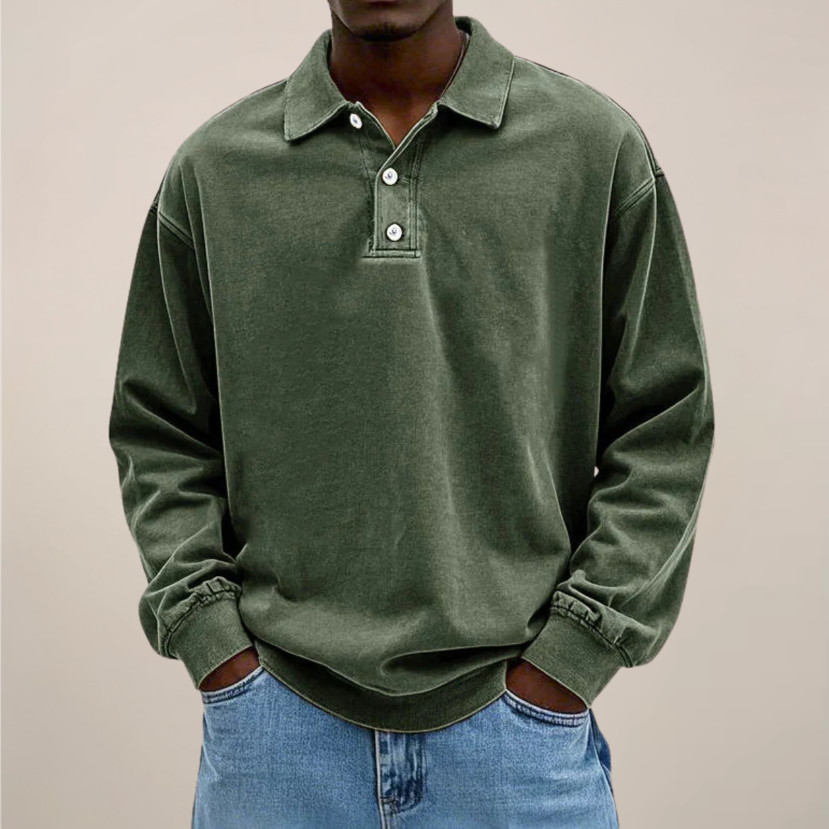 Men's Long-Sleeve Polo Shirt - Button Closure - Soft Fit - Casual and Stylish - Breathable Cotton - Comfortable | Sansoti