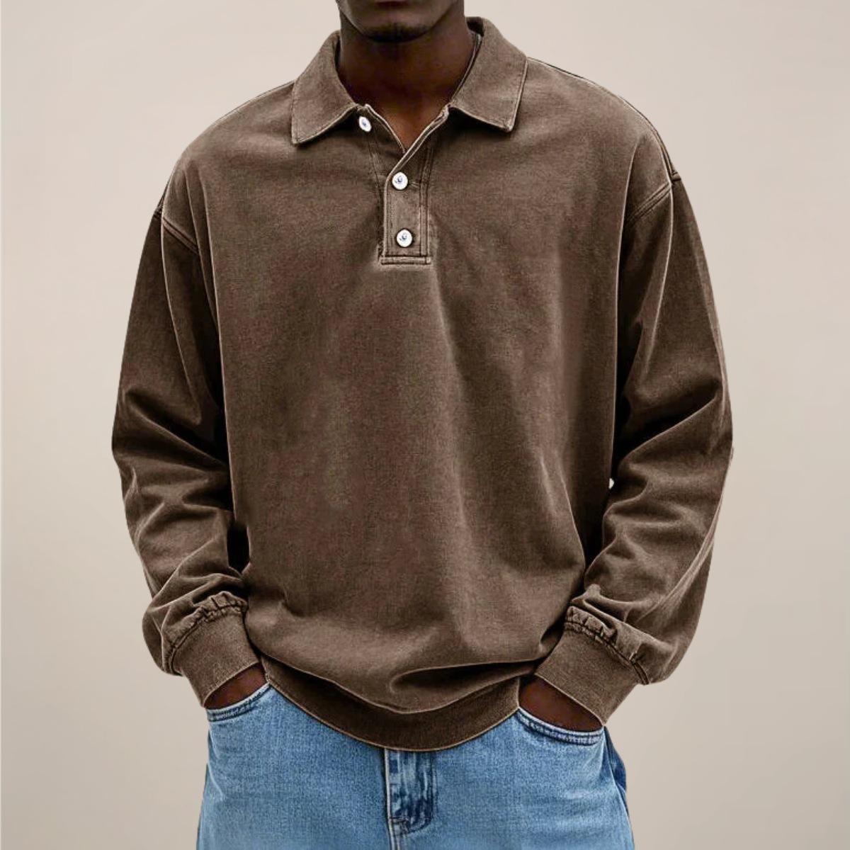 Men's Long-Sleeve Polo Shirt - Button Closure - Soft Fit - Casual and Stylish - Breathable Cotton - Comfortable | Sansoti