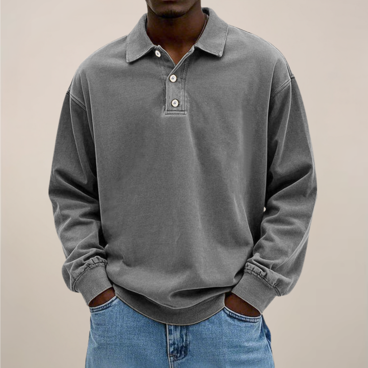 Men's Long-Sleeve Polo Shirt - Button Closure - Soft Fit - Casual and Stylish - Breathable Cotton - Comfortable | Sansoti