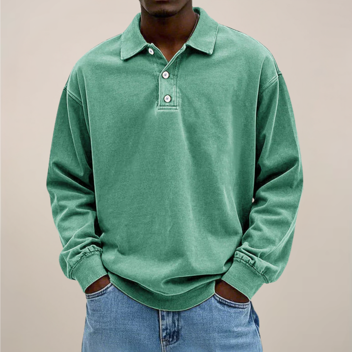Men's Long-Sleeve Polo Shirt - Button Closure - Soft Fit - Casual and Stylish - Breathable Cotton - Comfortable | Sansoti