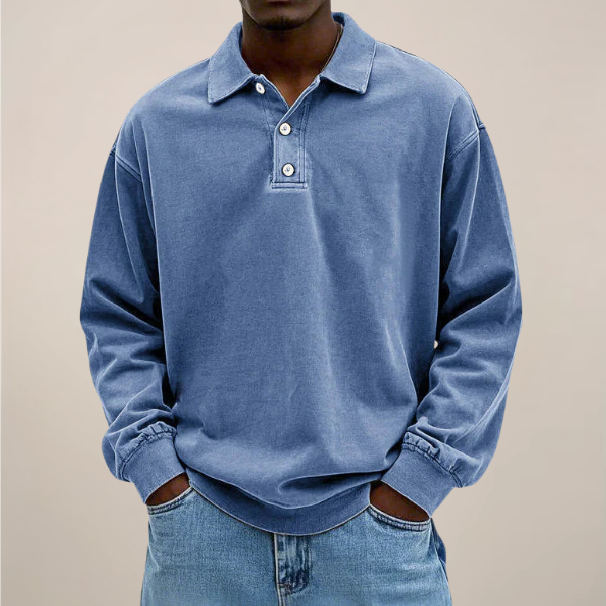 Men's Long-Sleeve Polo Shirt - Button Closure - Soft Fit - Casual and Stylish - Breathable Cotton - Comfortable | Sansoti