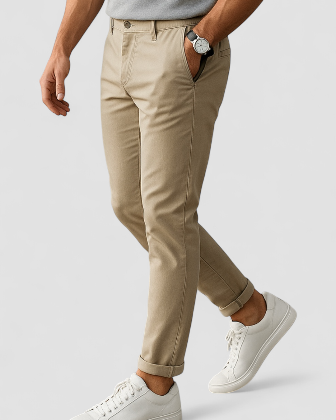 Pantalon Heren Slanke Pasvorm Platte Voorkant Lussen Elastische Band Zakelijk Casual Wear Stijlvol Comfortabel | Sansoti