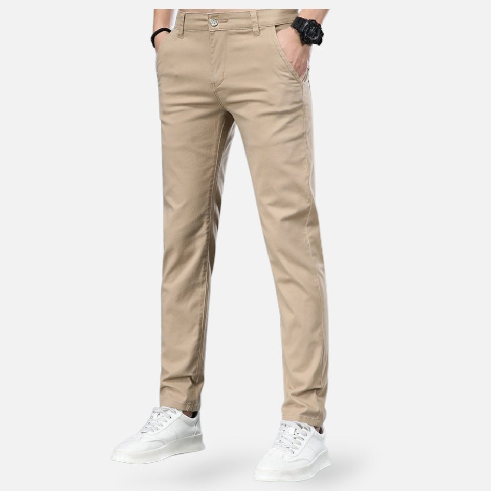 Pantalon Heren Slanke Pasvorm Platte Voorkant Lussen Elastische Band Zakelijk Casual Wear Stijlvol Comfortabel | Sansoti