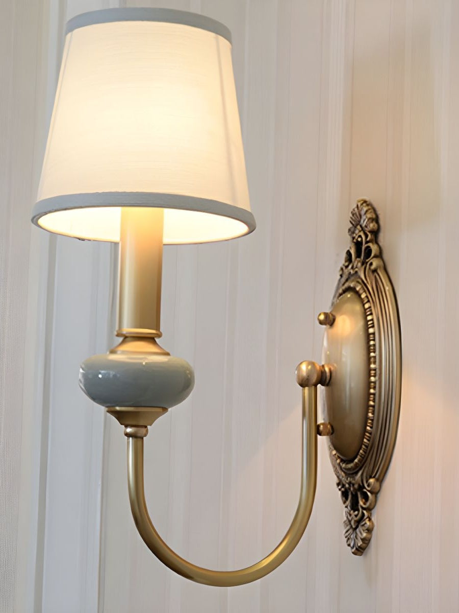 Keramische wandlamp met stoffen kap - 1 of 2 lichtpunten - E27 - diverse kleuren & stijlen | Sansoti