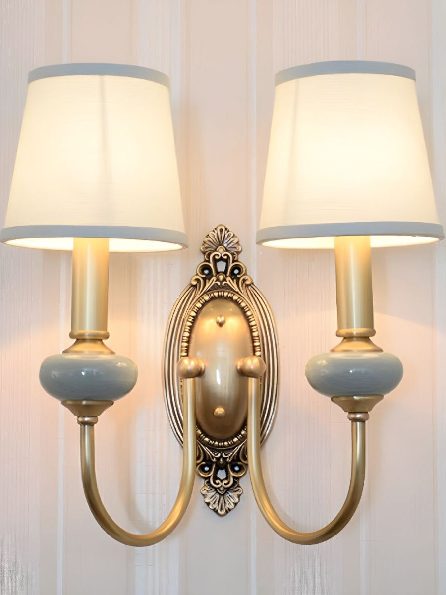 Keramische wandlamp met stoffen kap - 1 of 2 lichtpunten - E27 - diverse kleuren & stijlen | Sansoti