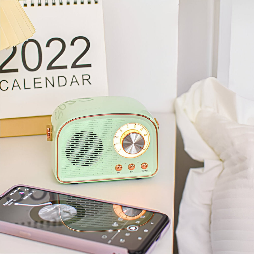 Retro Bluetooth-Lautsprecher 3W Vintage Design Holz Schlafzimmer Büro Kabelloser Lautsprecher 50er Jahre Stil Tischradio Look | Restfield