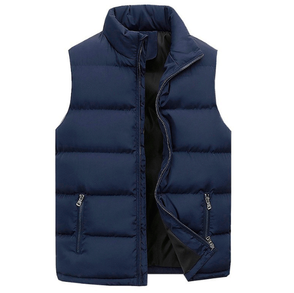 Sleeveless Padded Men's Vest with Stand-Up Collar and Zipper, Winter Jacket Outerwear | Sansoti