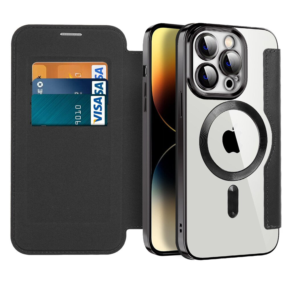 Transparante Portemonnee Telefoonhoes met MagSafe en RFID-blokkering voor iPhone 12 13 14 15 16 17 Reeks | Sansoti