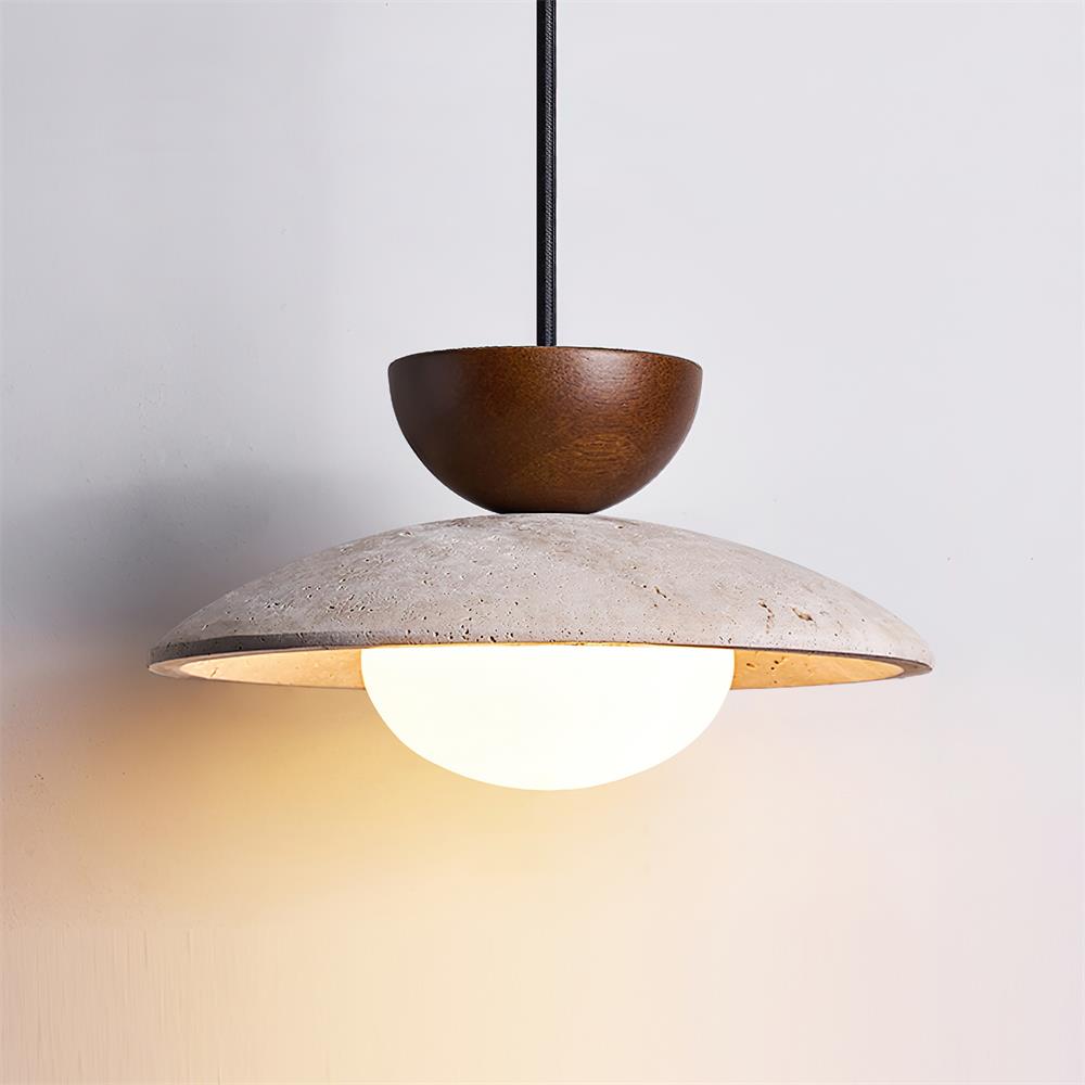 Hanglamp Travertin Hout Glas Ø25cm Dimbaar Verstelbaar Snoer Eettafel Woonkamer Sfeerverlichting Modern | Sansoti