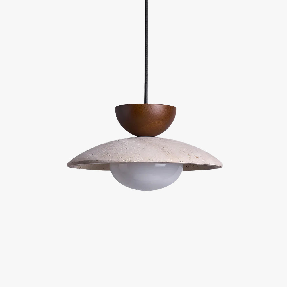 Hanglamp Travertin Hout Glas Ø25cm Dimbaar Verstelbaar Snoer Eettafel Woonkamer Sfeerverlichting Modern | Sansoti