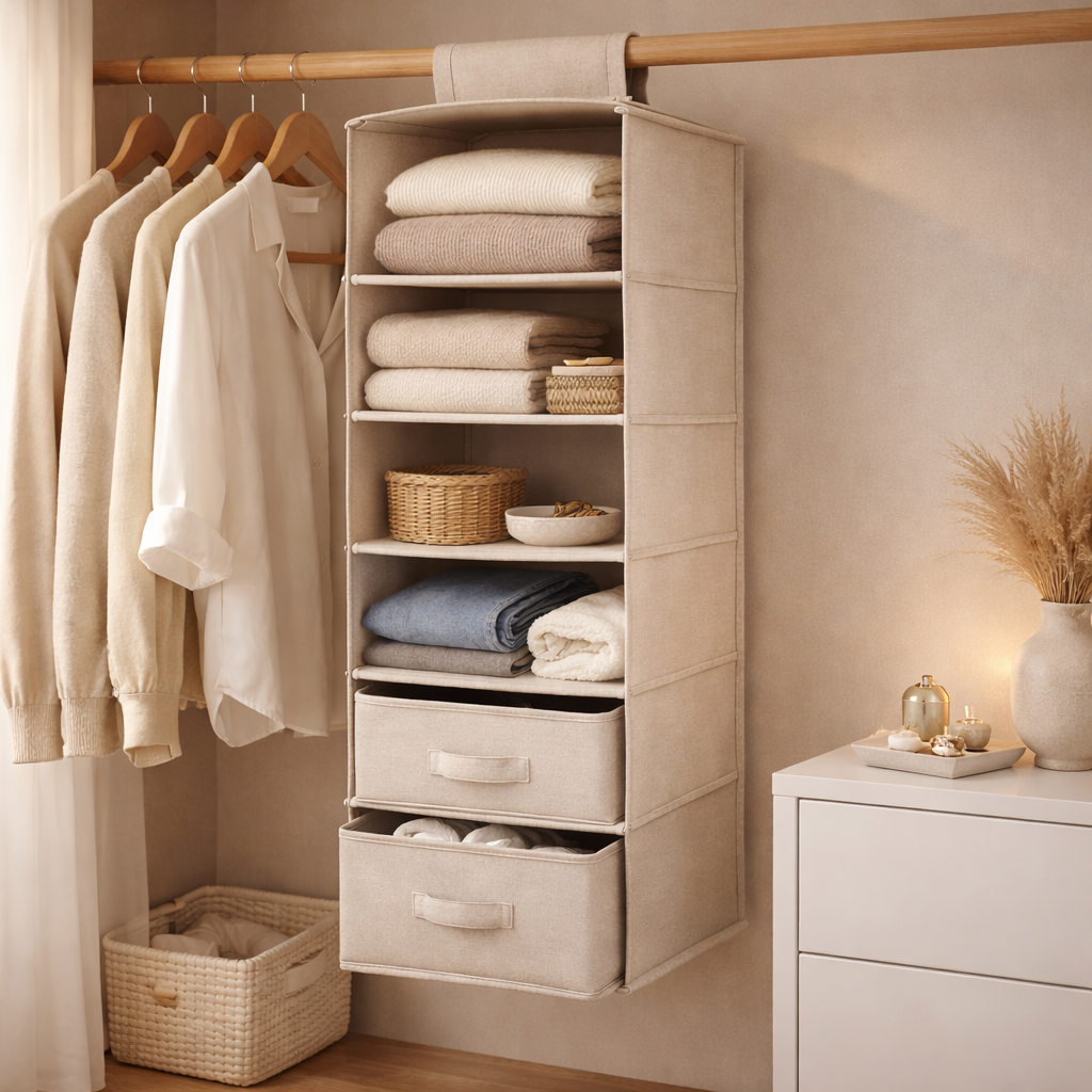 Hangend Kast Organizer Systeem – Opvouwbare Stof Opberg Vakken voor Kledingkast – 3, 4 of 5 Niveau Opberg Plank voor Kleding Schoenen Accessoires | Sansoti