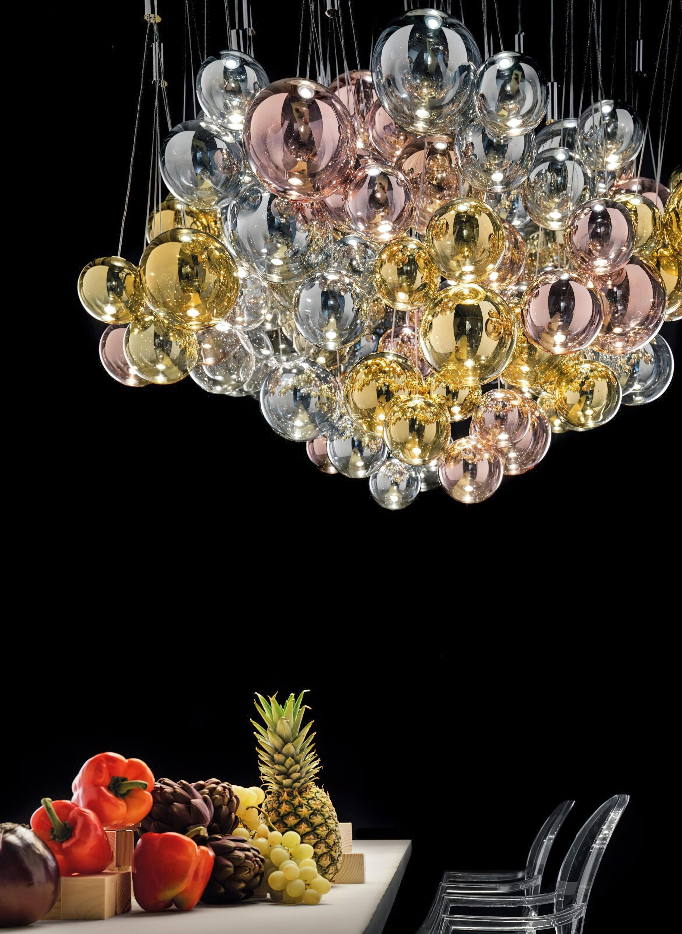 Glazen Hanglamp met Metalen Cluster Bellenbollen Moderne Verlichting | Sansoti