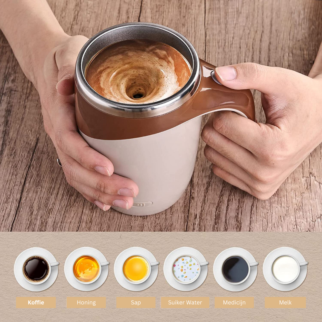 Zelfroerende Reisbeker 380ml met USB Oplaadbare Mixer – Automatische Koffie & Eiwit Shakerbeker voor Onderweg | Sansoti