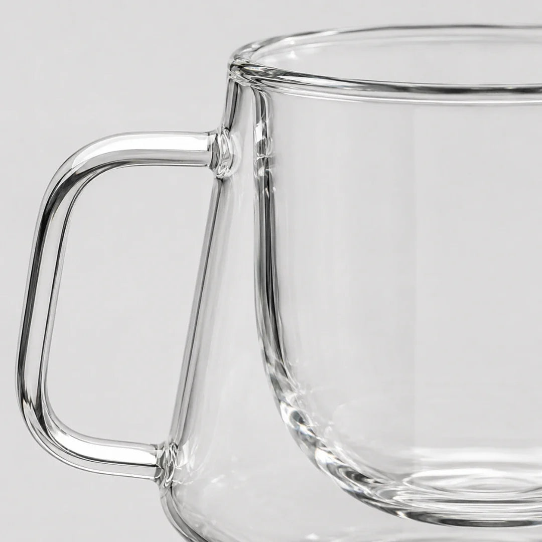 Double-Walled Glass Coffee Mug 200ml, Diamond Cut, Thermally Insulated, Modern Barista Espresso Cappuccino | Sansoti