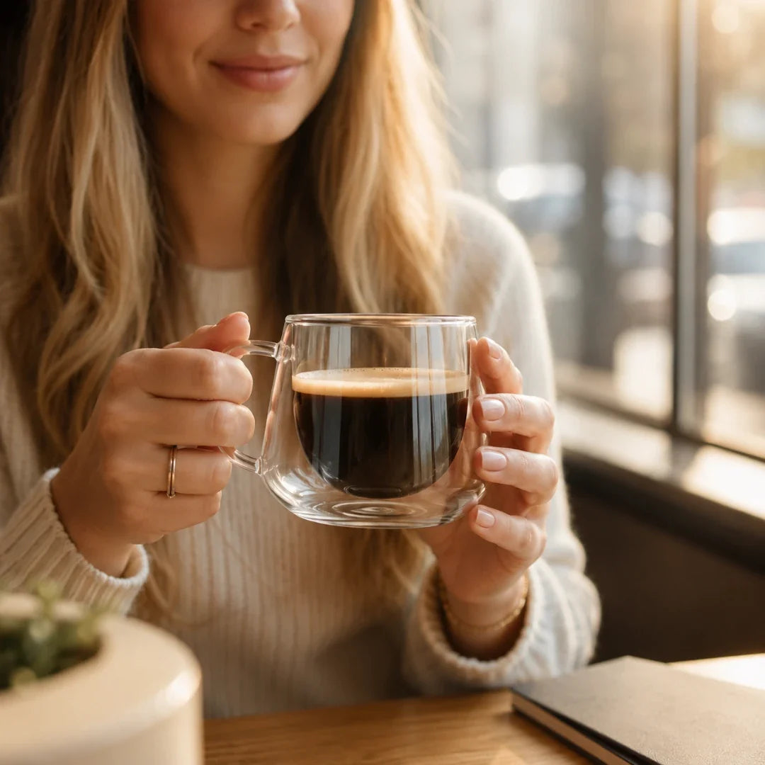 Double-Walled Glass Coffee Mug 200ml, Diamond Cut, Thermally Insulated, Modern Barista Espresso Cappuccino | Sansoti