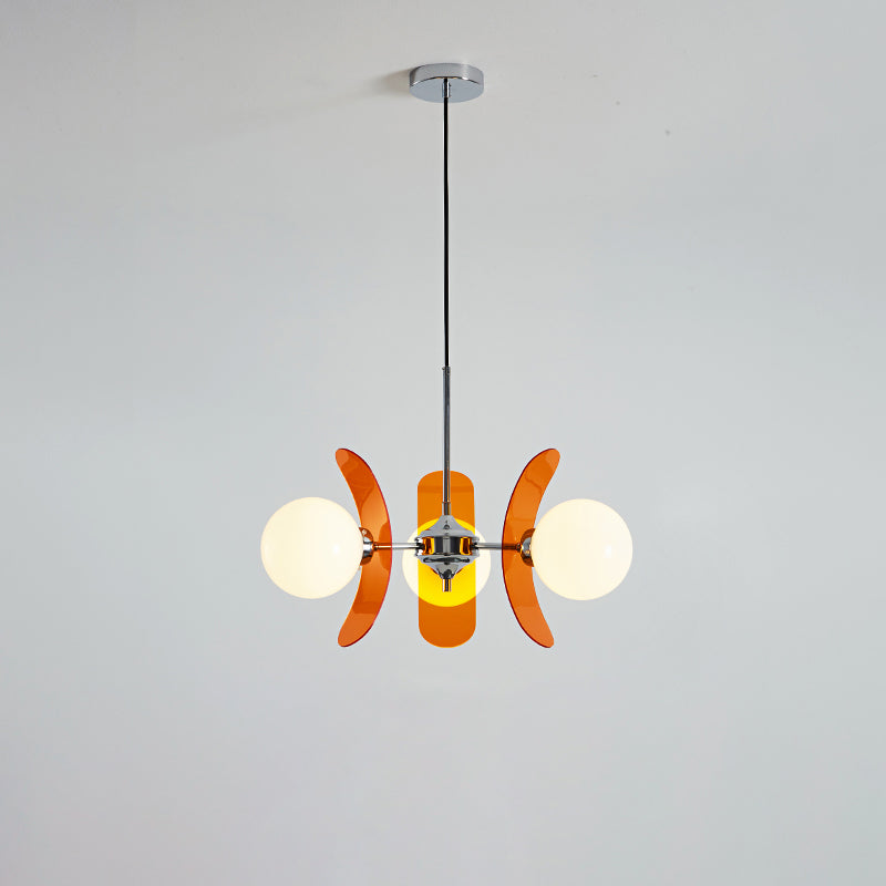 Moderne Sputnik Kroonluchter met Gekleurde Acryl Elementen en Witte Glazen Bollen – Design Hanglamp Meerdere Lichtpunten | Sansoti