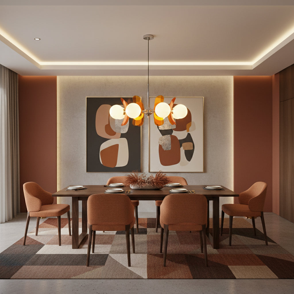 Moderne Sputnik Kroonluchter met Gekleurde Acryl Elementen en Witte Glazen Bollen – Design Hanglamp Meerdere Lichtpunten | Sansoti