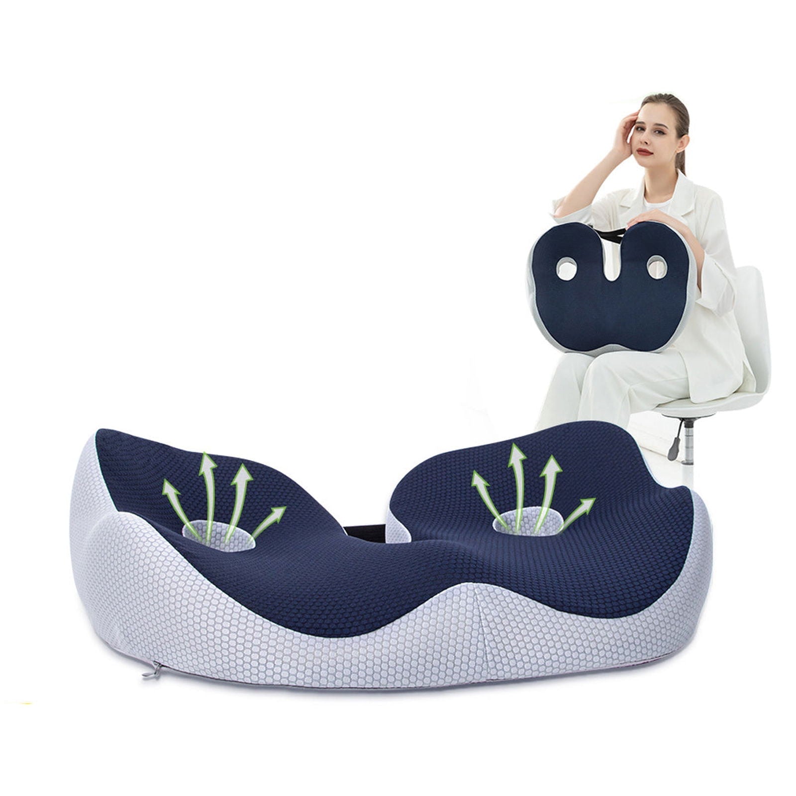Ergonomisches Sitzkissen mit Memory-Schaum – Schmerzlinderung für Steißbein, Ischias & Becken – Atmungsbezug | Sansoti