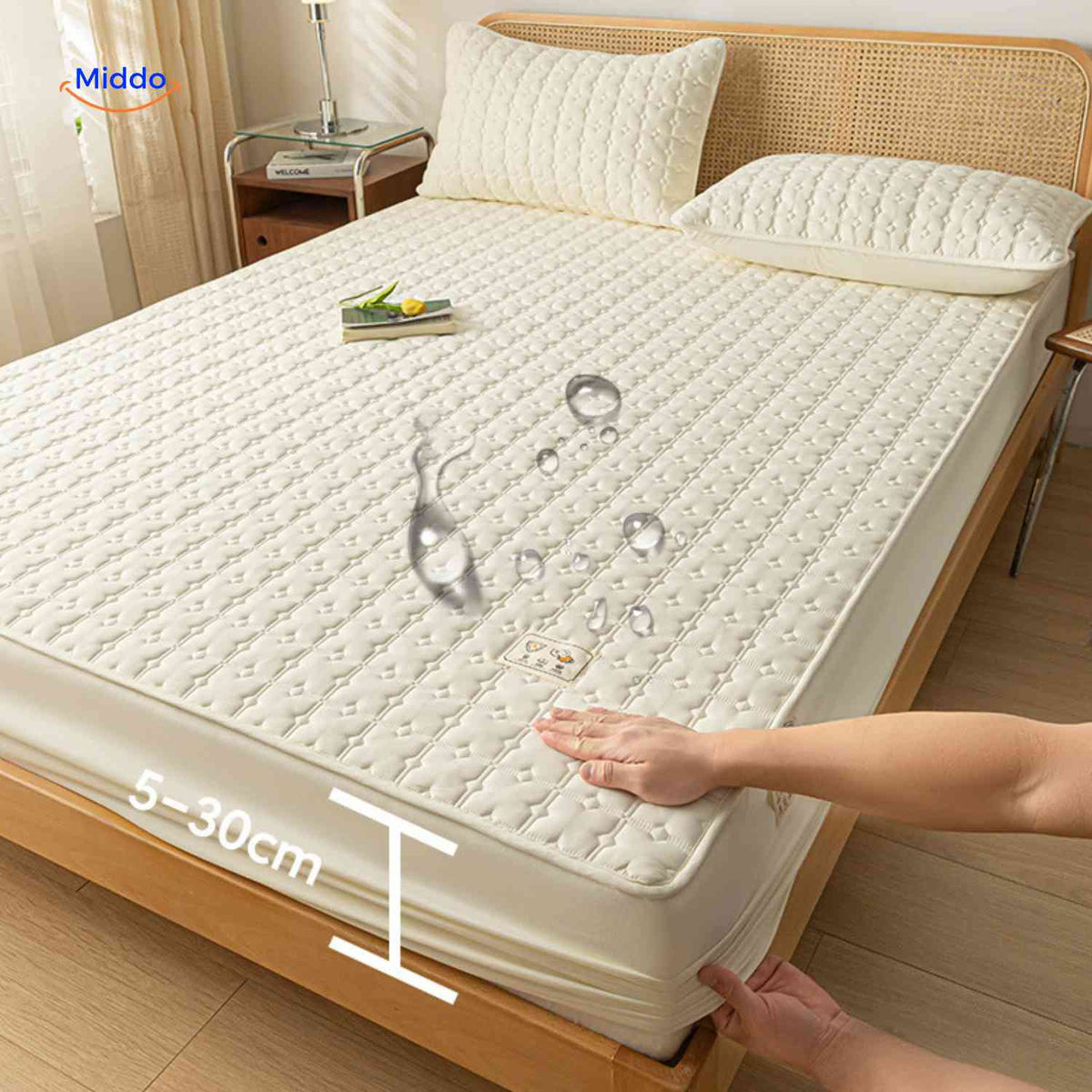 Quilted Mattress Protector Waterproof Breathable Cotton Elastic Fitted Sheet 5-30cm Mattress Topper Protection | Sansoti