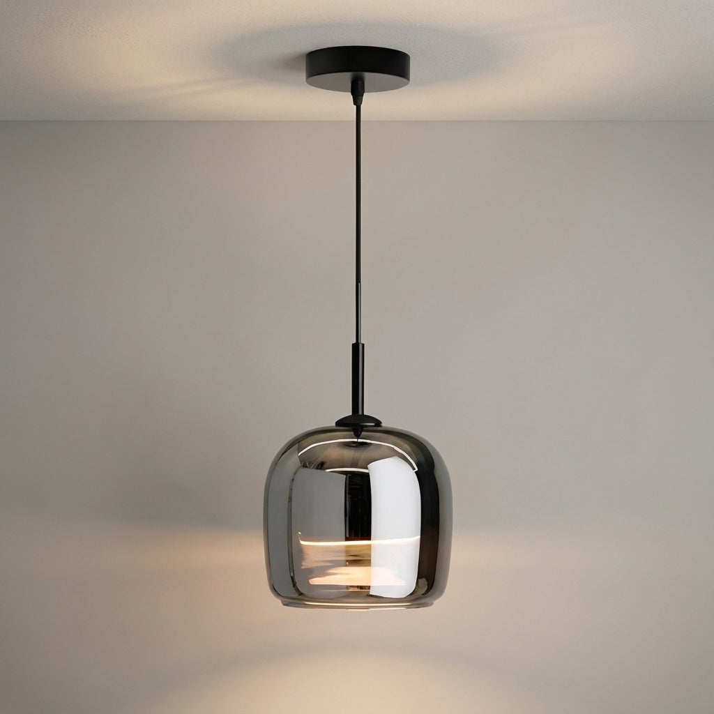 Runde Glas-Hängeleuchte E27 Rauchglas 16 cm Deckenbeleuchtung Esszimmer Kücheninsel Stimmungslicht Wohnzimmer | Sansoti