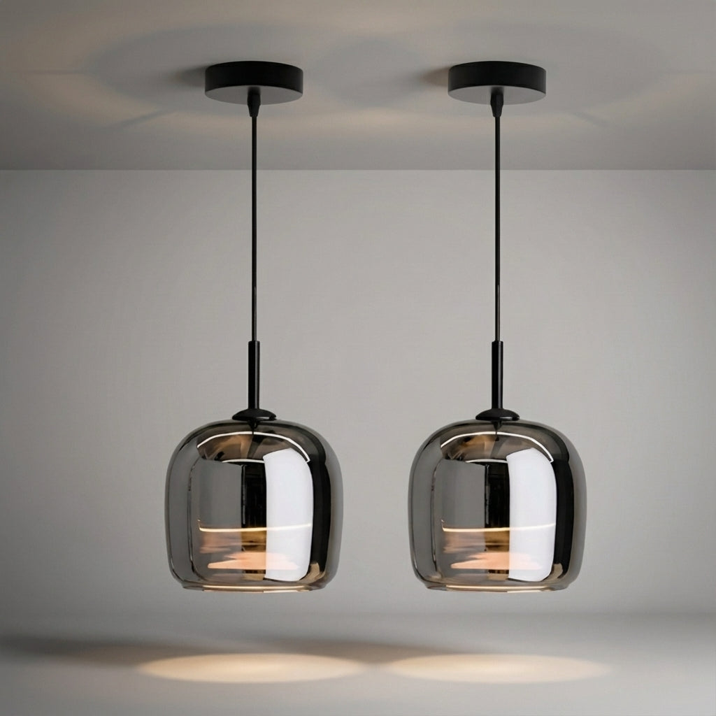 Runde Glas-Hängeleuchte E27 Rauchglas 16 cm Deckenbeleuchtung Esszimmer Kücheninsel Stimmungslicht Wohnzimmer | Sansoti
