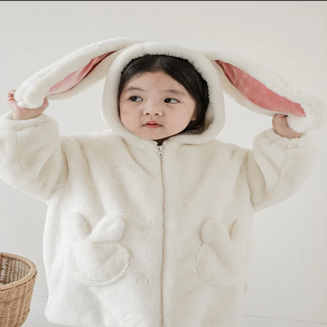 Kinder-Winterjack mit Plüsch-Kapuze, Hasenohren und weichem Futter - Warm und bequem für Mädchen und Jungen | Sansoti