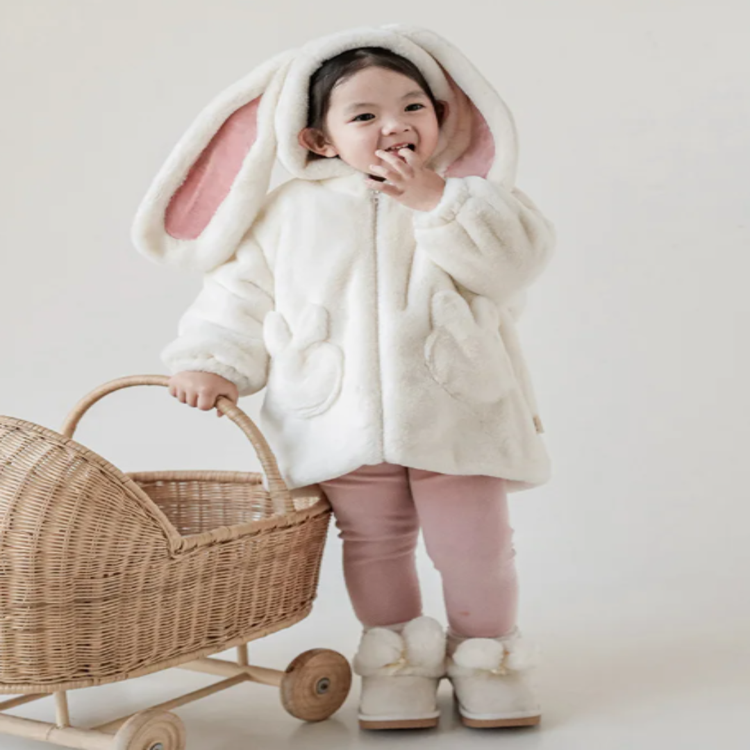 Kinder-Winterjack mit Plüsch-Kapuze, Hasenohren und weichem Futter - Warm und bequem für Mädchen und Jungen | Sansoti