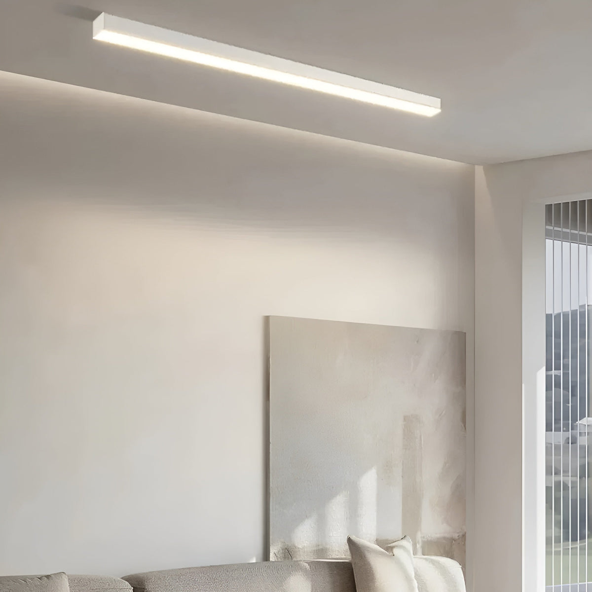 Minimalistische LED-Deckenleuchte mit Aluminiumleiste, 60-200cm, dimmbar, Beleuchtung für Wohnzimmer, Schlafzimmer und Esszimmer | Sansoti