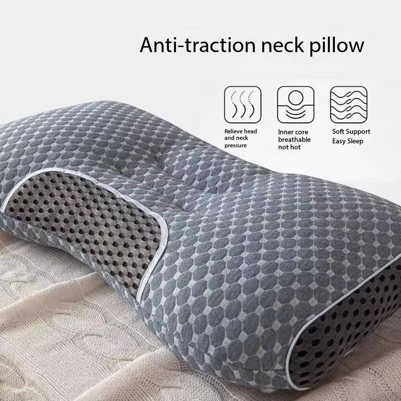 Oreiller ergonomique pour la nuque 40x65cm blanc gris en mousse à mémoire de forme, profilé, pour dormeurs sur le côté et sur le dos, soutien de la nuque et confort de sommeil | Sansoti