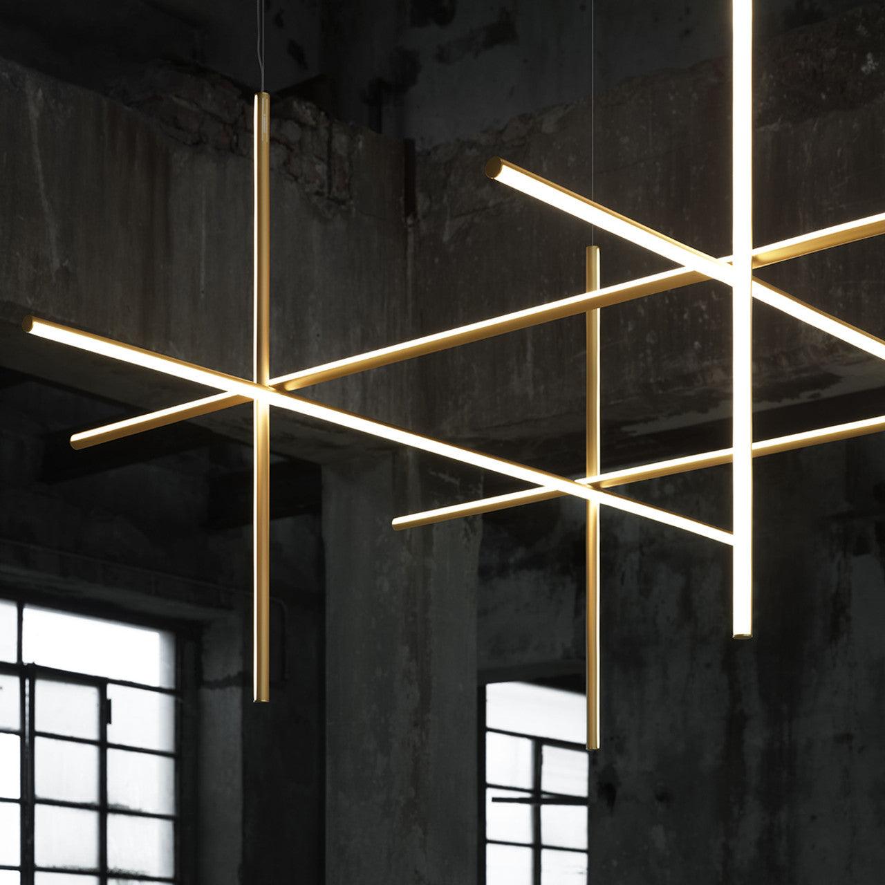 Gridline Kroonluchter LED Aluminium Goud Zwart Woonkamer Eetkamer 3000K 4000K 6000K Modulair Lijnarmatuur Plafondlamp | Sansoti