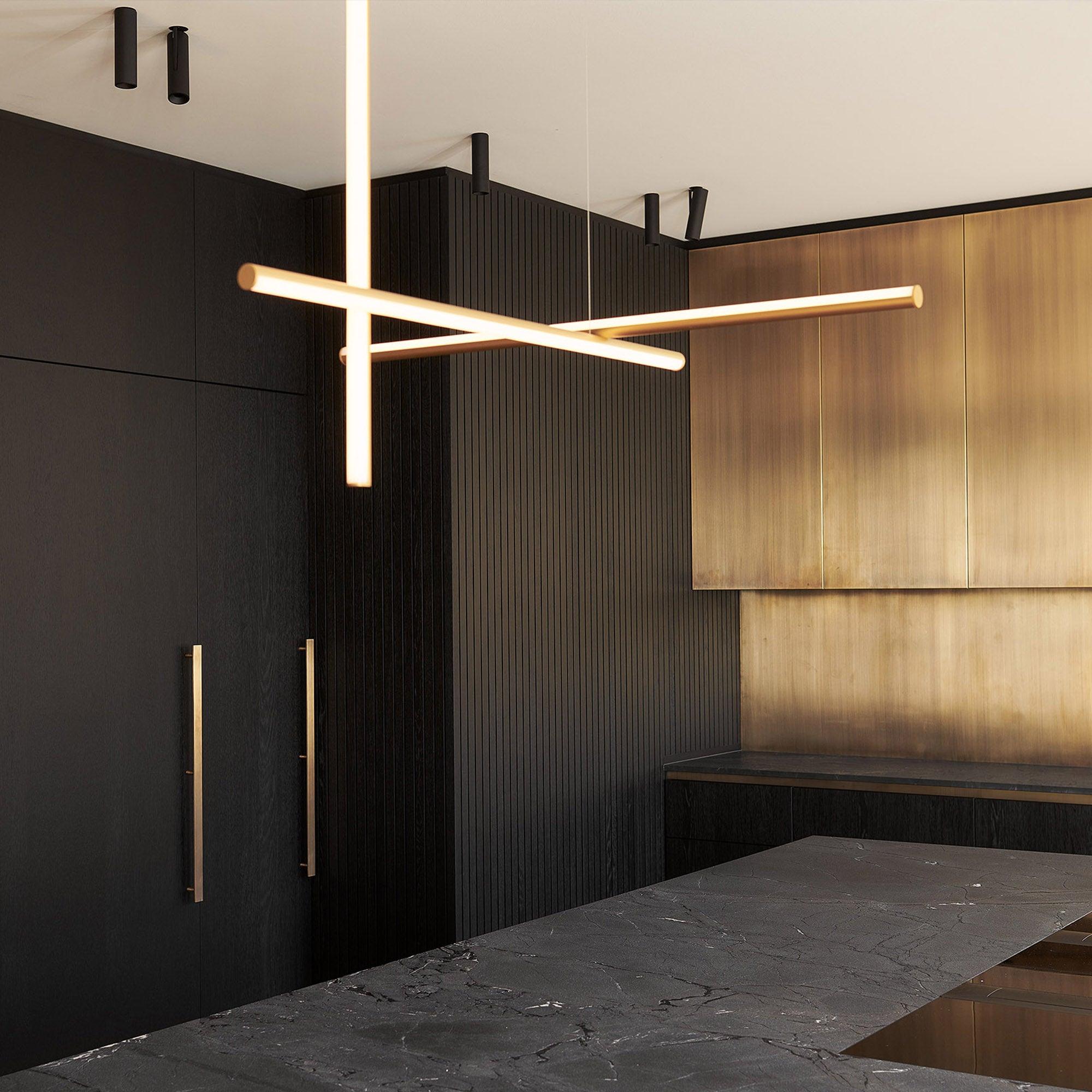 Lustre Gridline LED Aluminium Or Noir Salon Salle à Manger 3000K 4000K 6000K Modulaire Luminaire Linéaire Plafonnier | Restfield