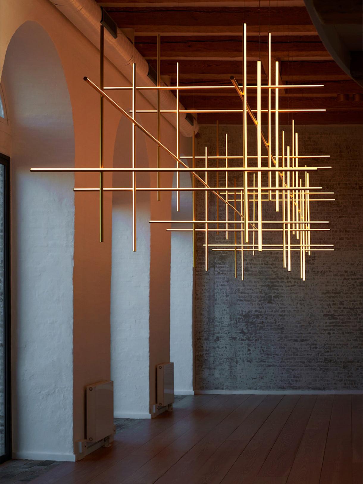 Lustre Gridline LED Aluminium Or Noir Salon Salle à Manger 3000K 4000K 6000K Modulaire Luminaire Linéaire Plafonnier | Restfield