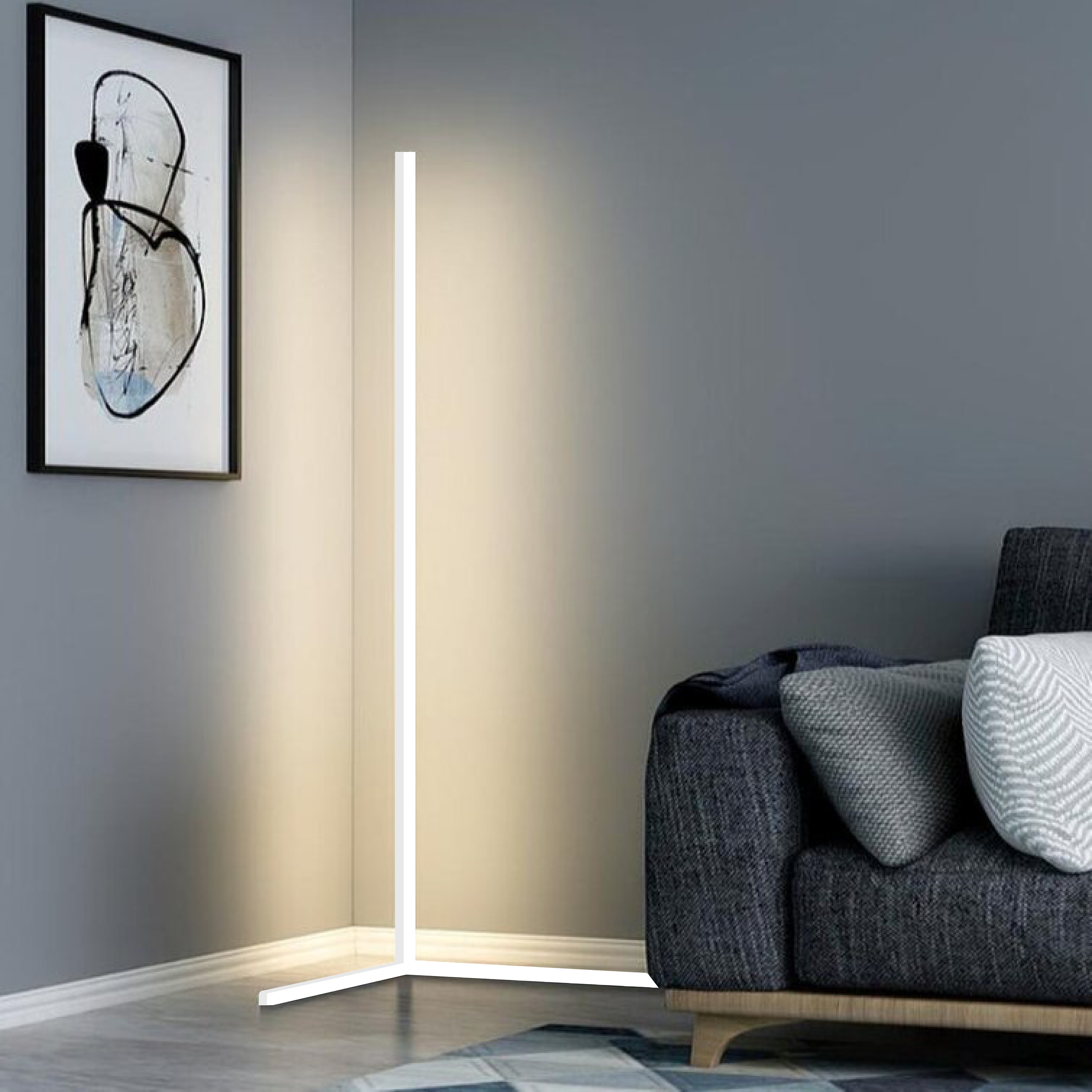 Moderne Eck-Stehleuchte mit integrierter LED-Beleuchtung und schlankem, platzsparendem Design | Restfield