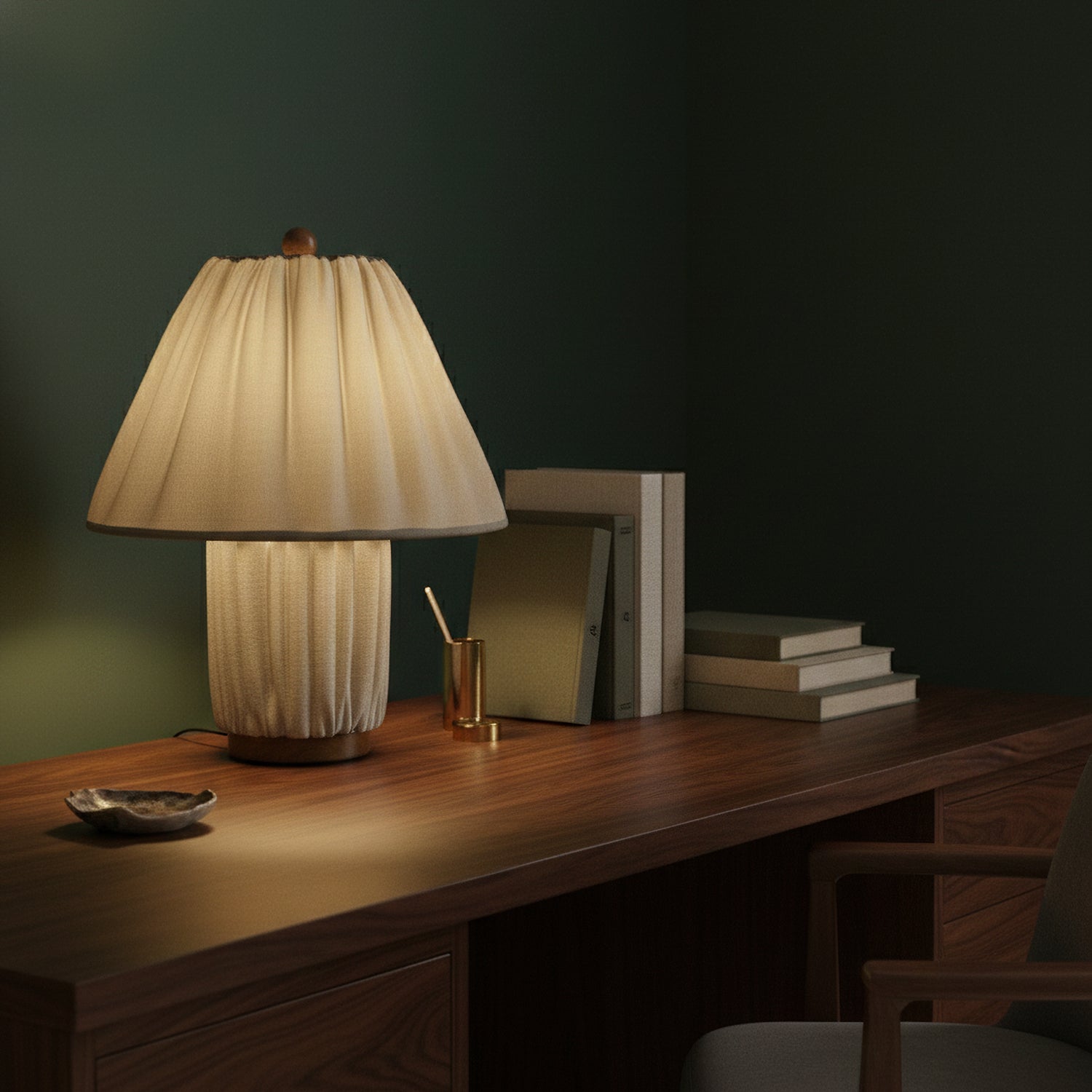 Retro Tafellamp met Geplooide Stoffen Kap – Warm Zacht Licht – Scandinavisch Minimalistisch Design voor Slaapkamer Woonkamer | Sansoti