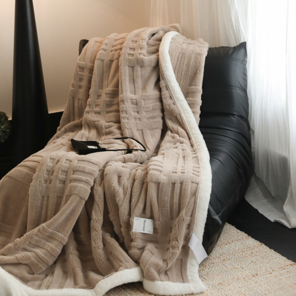 Jacquard-Karo Reliefstruktur Weiche Mikrofaserdecke Sofadecke Warm Dekorativ Fleece Wohnzimmer Sofa | Sansoti