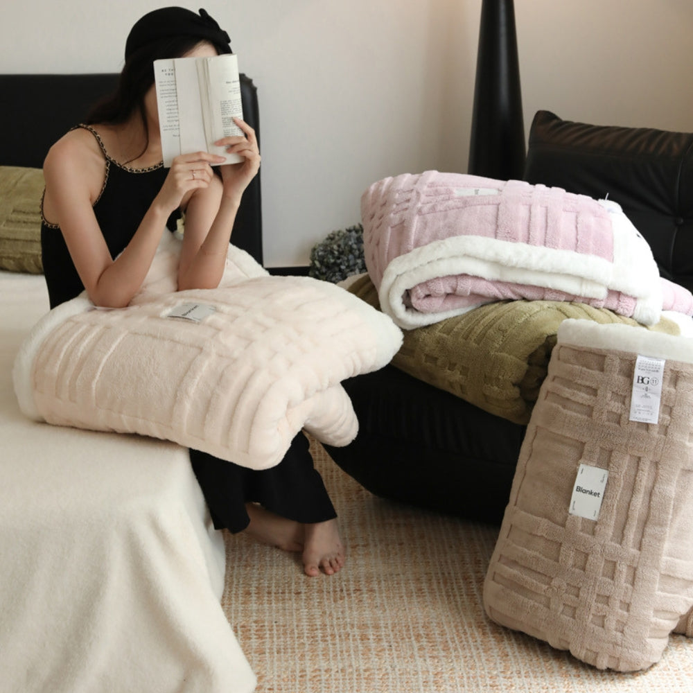 Jacquard-Karo Reliefstruktur Weiche Mikrofaserdecke Sofadecke Warm Dekorativ Fleece Wohnzimmer Sofa | Sansoti