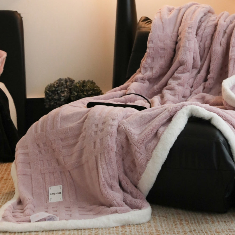 Jacquard-Karo Reliefstruktur Weiche Mikrofaserdecke Sofadecke Warm Dekorativ Fleece Wohnzimmer Sofa | Sansoti