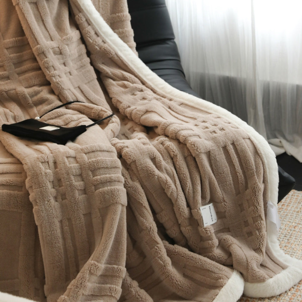Jacquard-Karo Reliefstruktur Weiche Mikrofaserdecke Sofadecke Warm Dekorativ Fleece Wohnzimmer Sofa | Sansoti