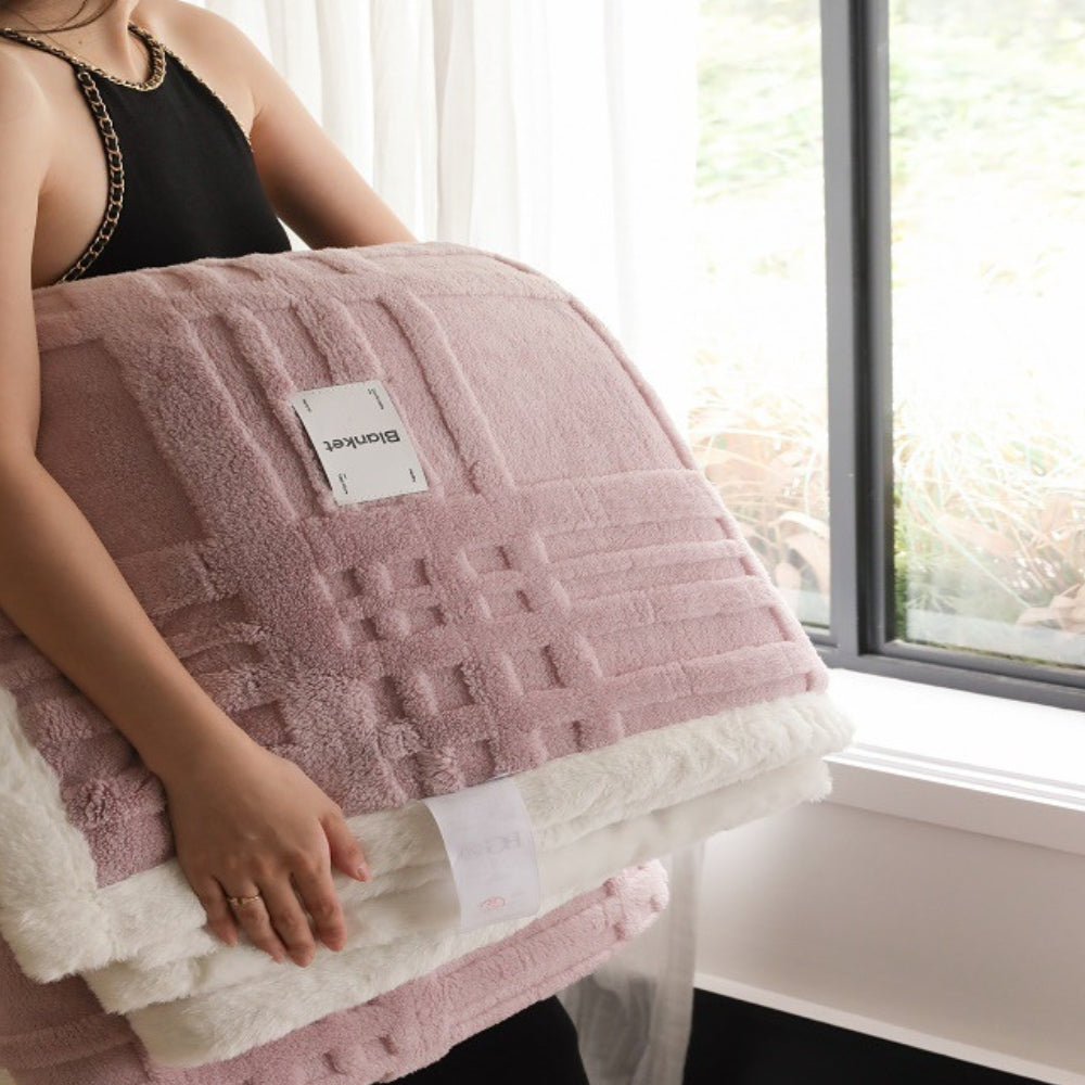 Jacquard-Karo Reliefstruktur Weiche Mikrofaserdecke Sofadecke Warm Dekorativ Fleece Wohnzimmer Sofa | Sansoti