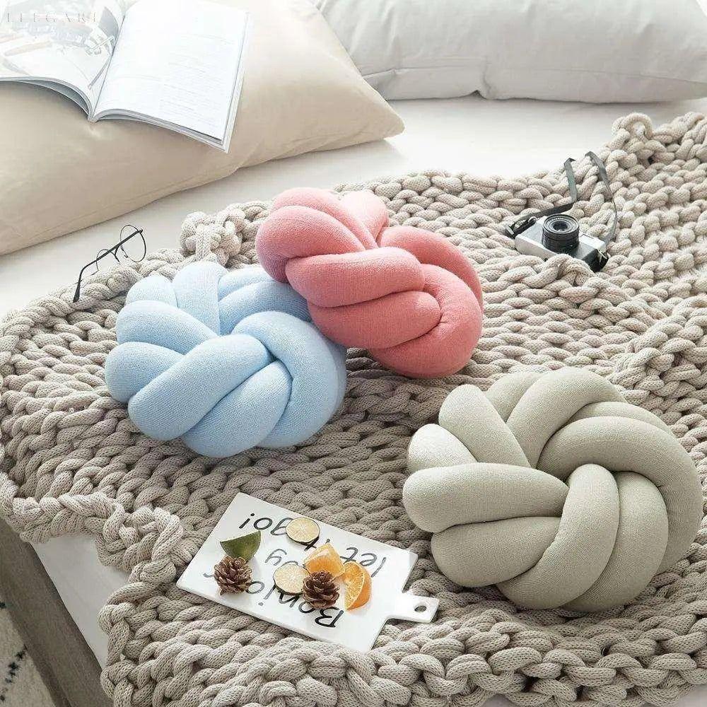 Coussin décoratif rond en velours avec nœud 30cm Style scandinave | Restfield