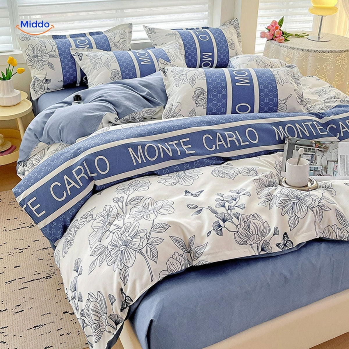 4-teiliges Baumwoll-Bettbezug-Set, weich und atmungsaktiv, mit Blumenmuster, Baby- und Mutter-Bettwäsche, Komfort für das Schlafzimmer | Sansoti