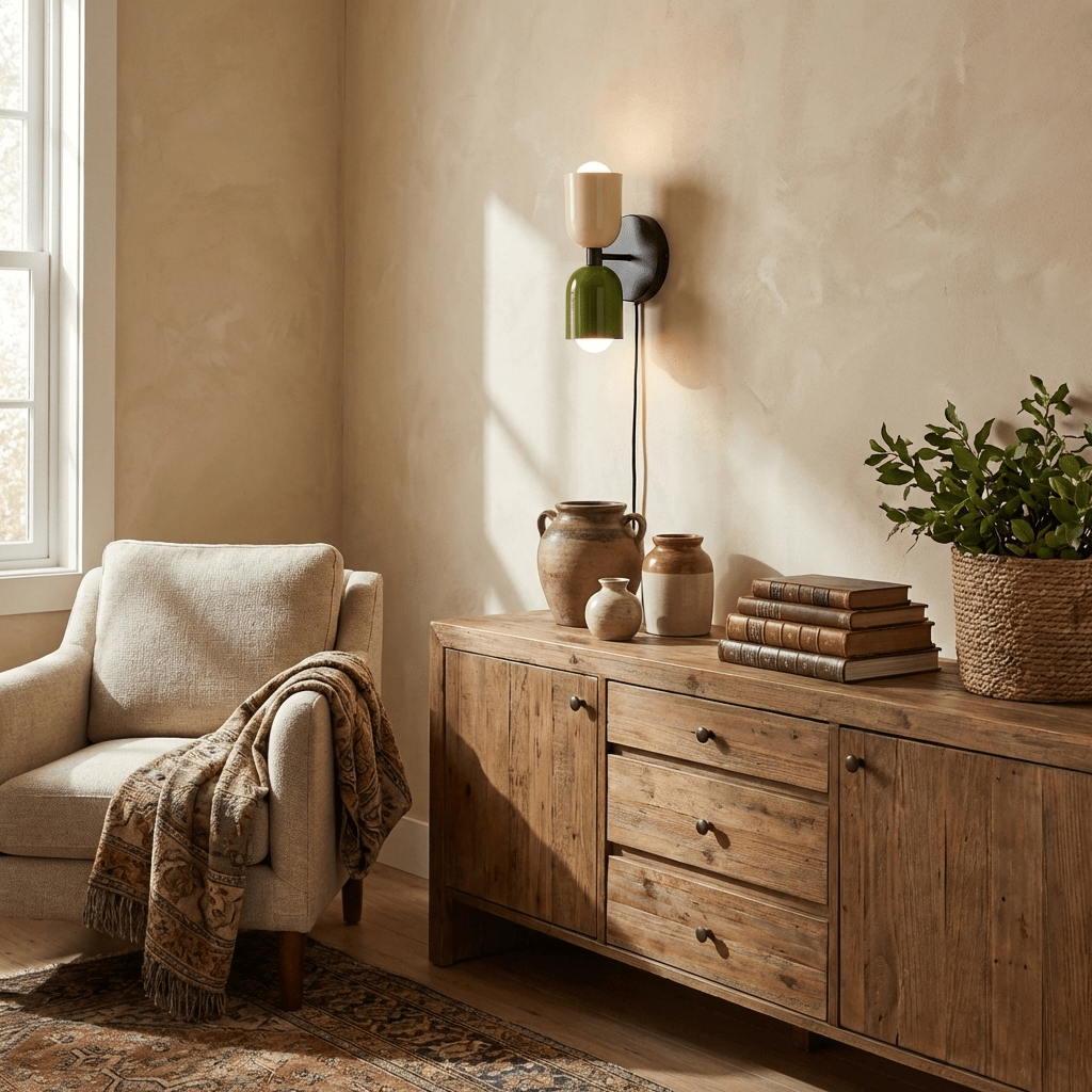 Dubbele Wandlamp met Stekker Lichtrichting Boven en Beneden Metalen Armatuur Gekleurde Kap E26 / E27 Fitting | Sansoti