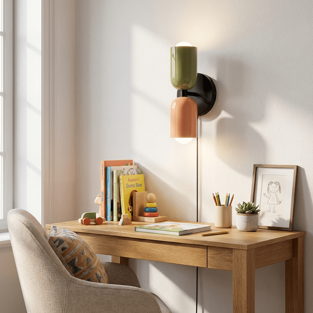 Dubbele Wandlamp met Stekker Lichtrichting Boven en Beneden Metalen Armatuur Gekleurde Kap E26 / E27 Fitting | Sansoti