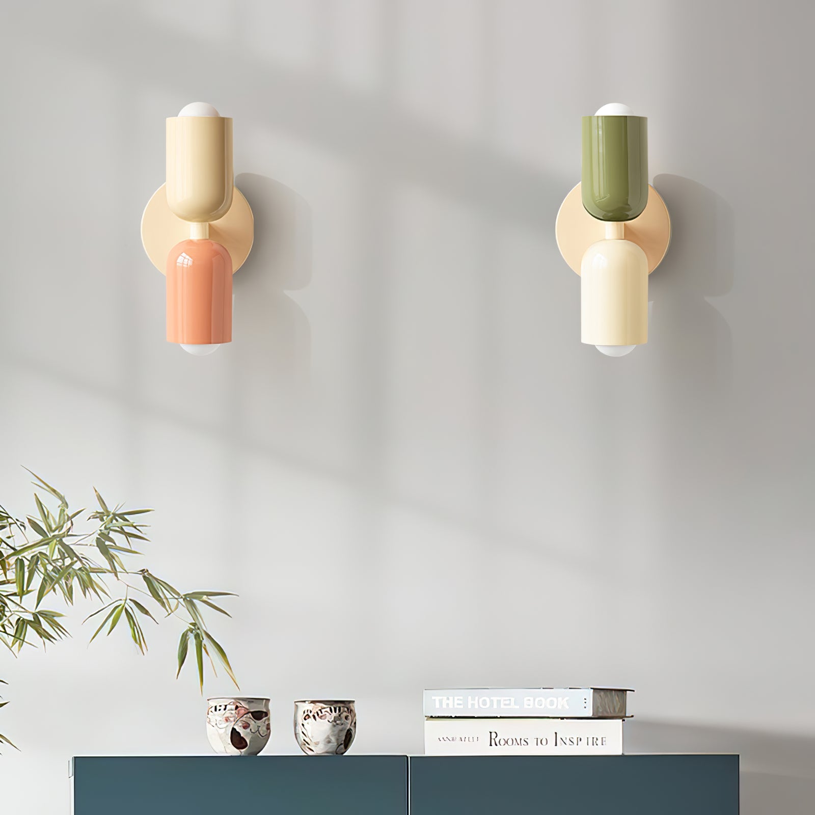 Dubbele Wandlamp met Stekker Lichtrichting Boven en Beneden Metalen Armatuur Gekleurde Kap E26 / E27 Fitting | Sansoti
