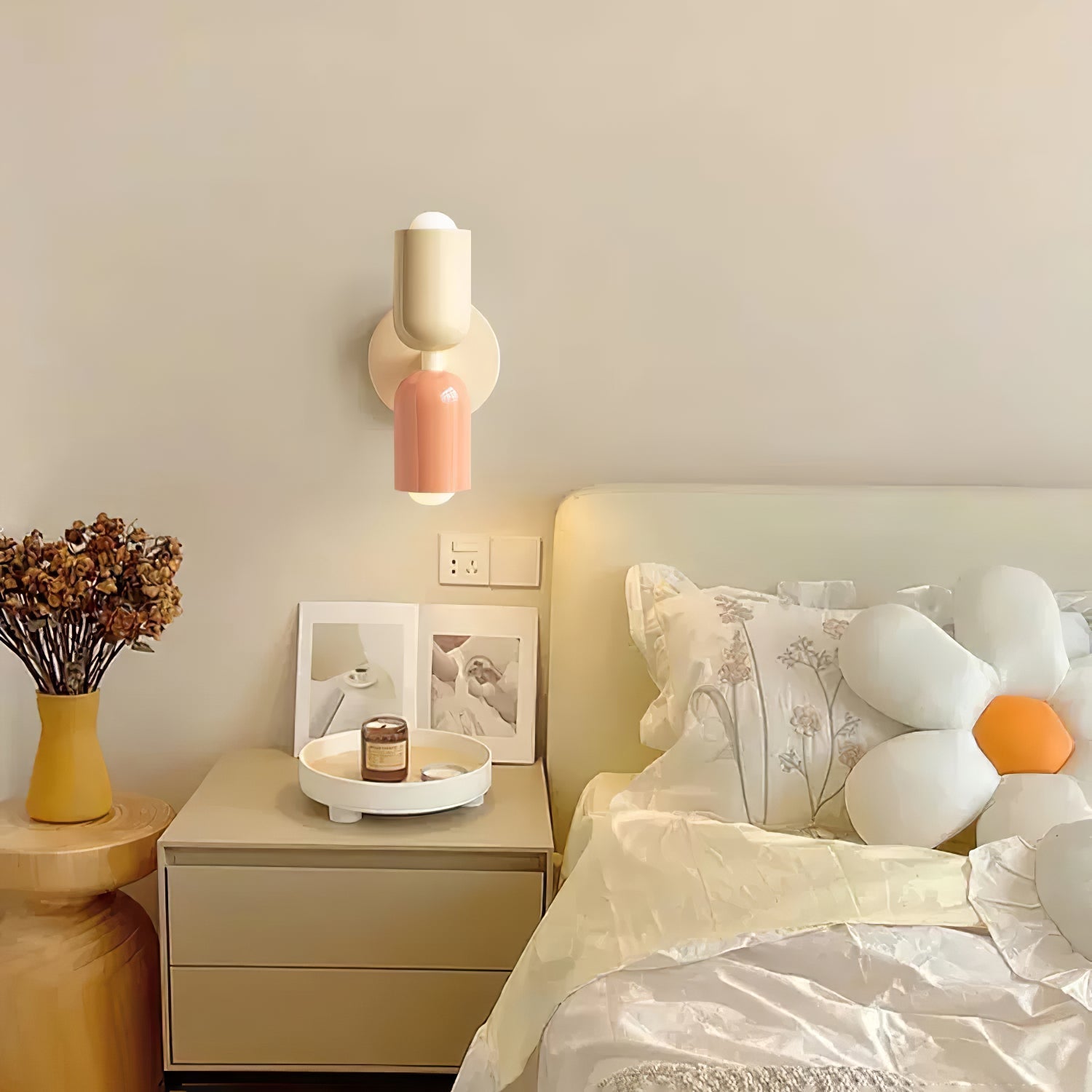 Dubbele Wandlamp met Stekker Lichtrichting Boven en Beneden Metalen Armatuur Gekleurde Kap E26 / E27 Fitting | Sansoti