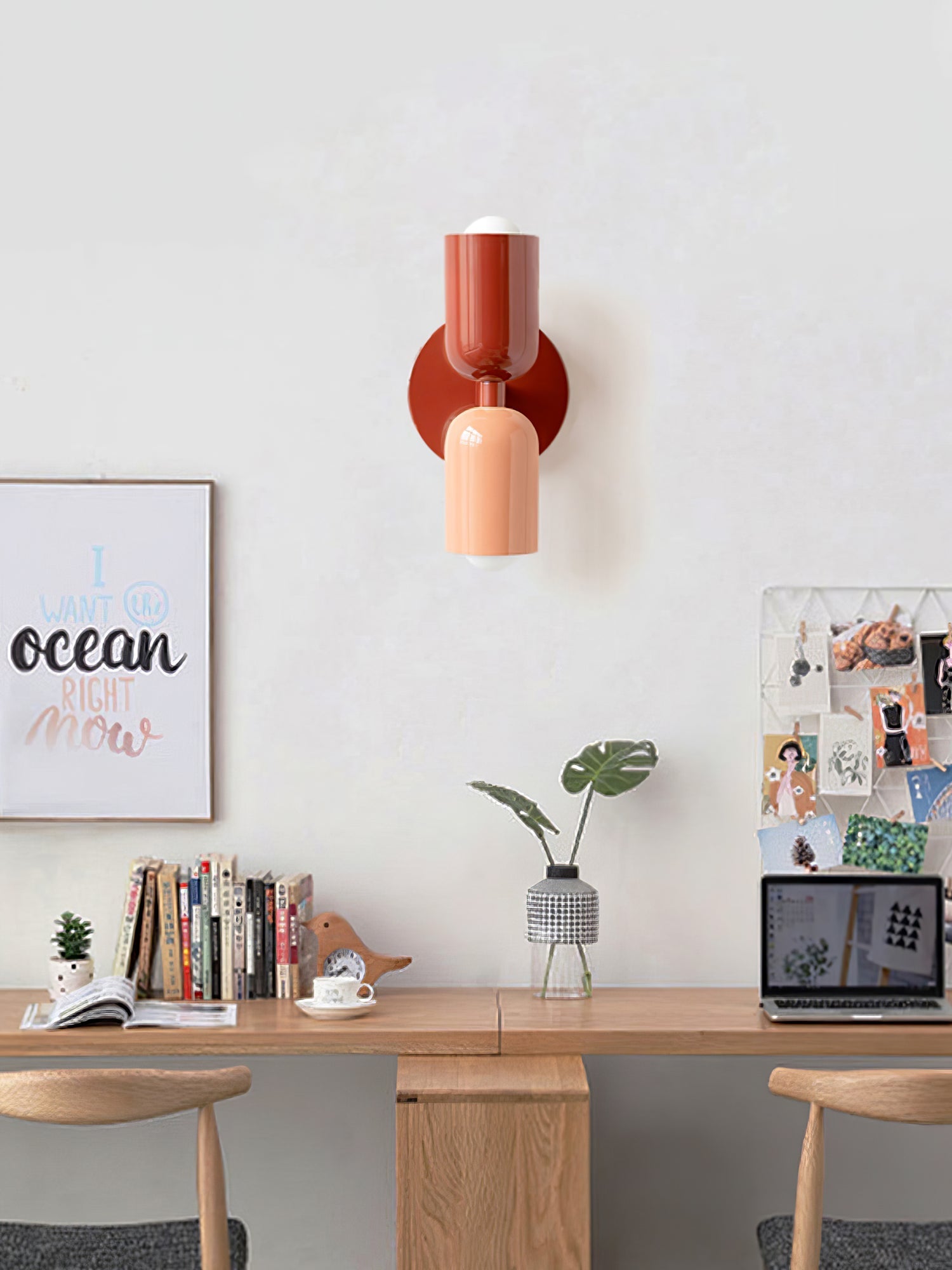 Dubbele Wandlamp met Stekker Lichtrichting Boven en Beneden Metalen Armatuur Gekleurde Kap E26 / E27 Fitting | Sansoti
