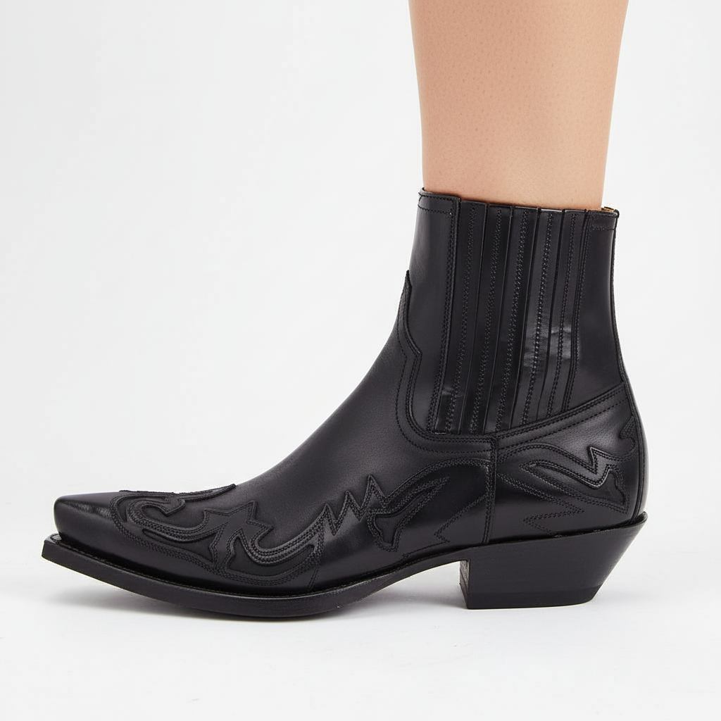 Skórzane kowbojki westernowe z haftem Unisex Botki jesienne Kowbojski styl Czarne Brązowe 35-46 Wyrazisty design | Sansoti