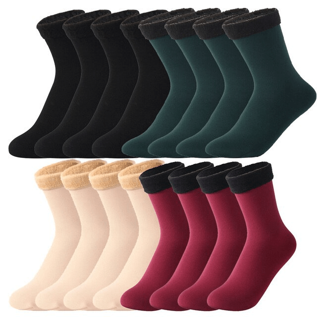 Wärmende Velours-Wintersocken im Set, Wollmischung, herrlich weich, dehnbar, rutschfest, Haussocken für Damen und Herren | Sansoti