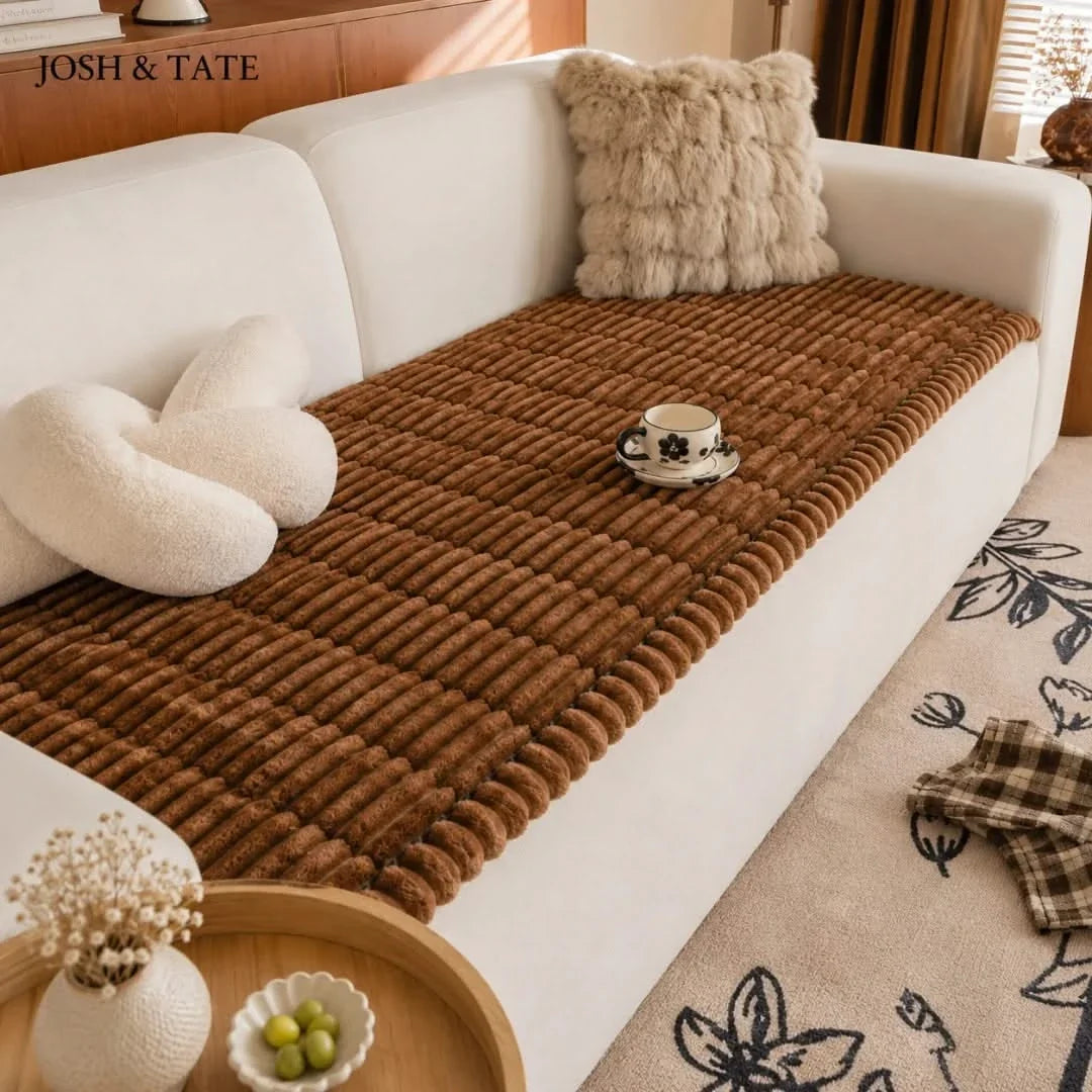 Ribbed Plush Sofa Cover Anti-Slip Polyester Protector for Living Room Sofa Furniture Protection Couch | Sansoti